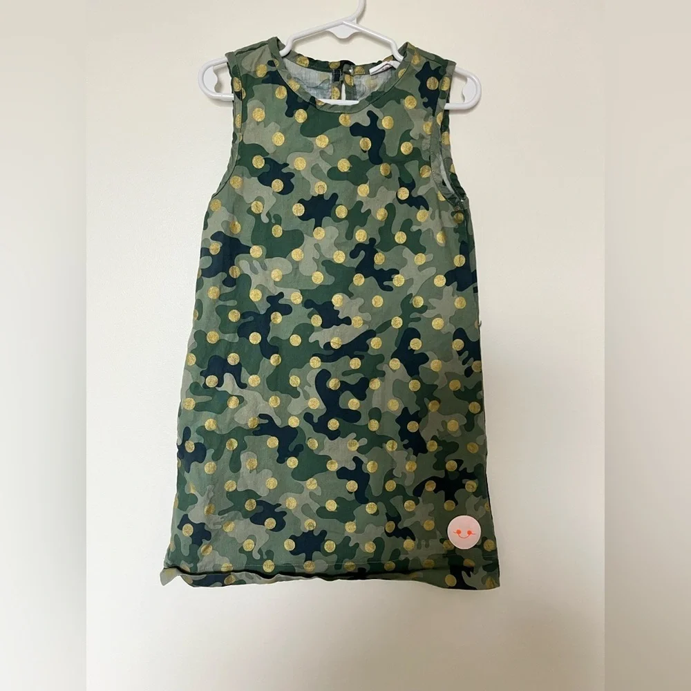 Smiling Button Polka Dot Dress Girls Green Camo Gold Tunic